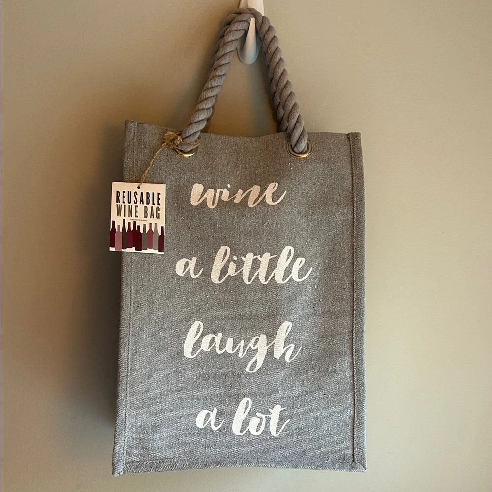 NWT Canvas Multi-Bottle Wine Tote “Wine a Little Laugh a Lot”